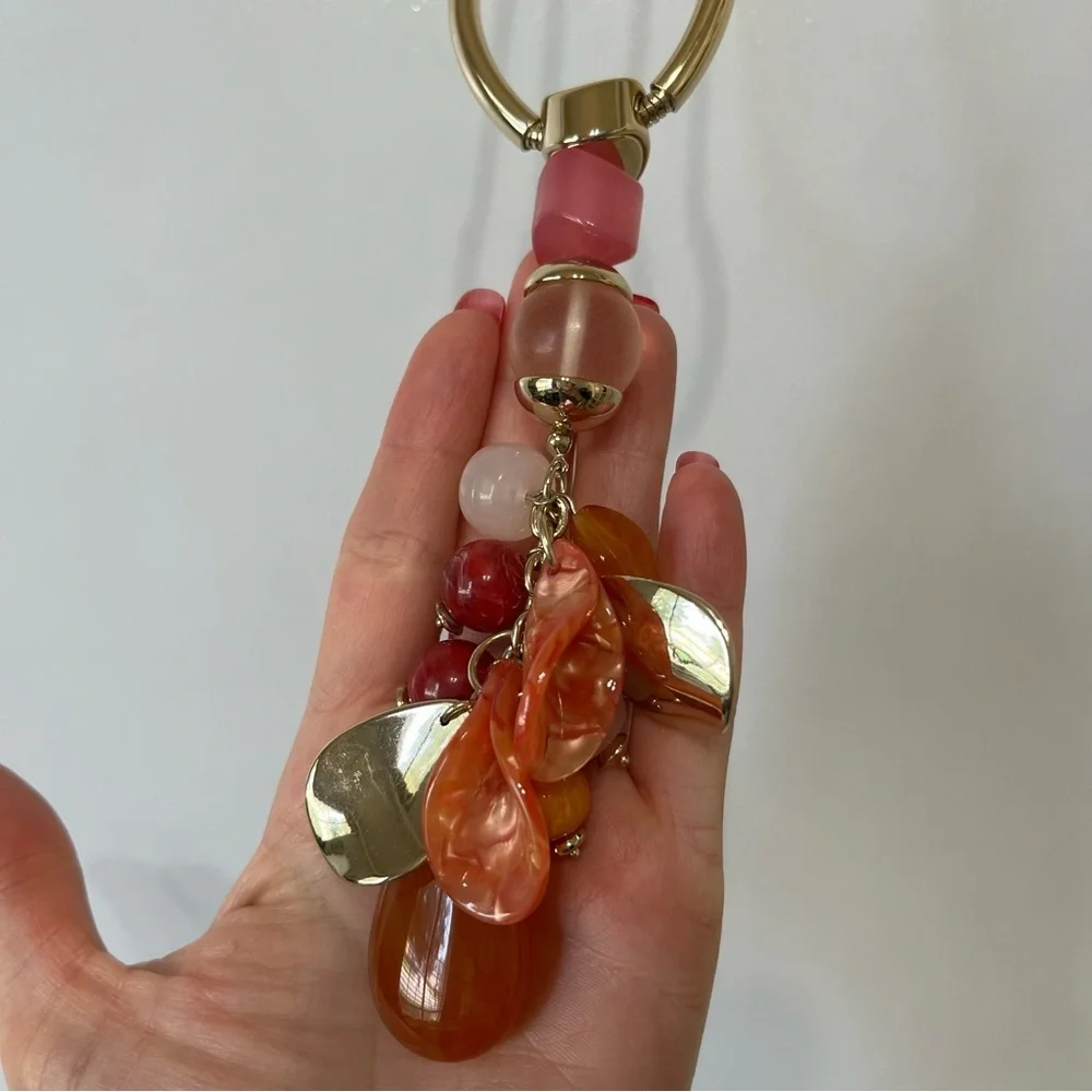 Chico’s Long Statement Necklace Orange Pink Gold